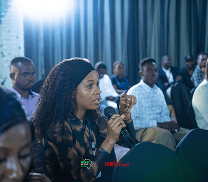 Audience member asking a question